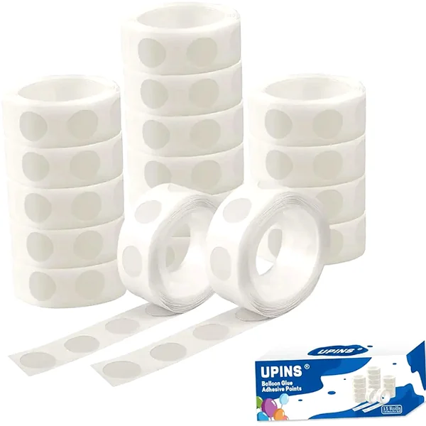 Rolls of removable adhesive dots for balloons and lightweight decorations